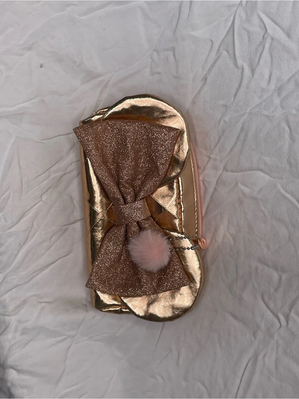 Disney Metallic Rose Gold Phone Case with Glitter Bow and Pink Pom